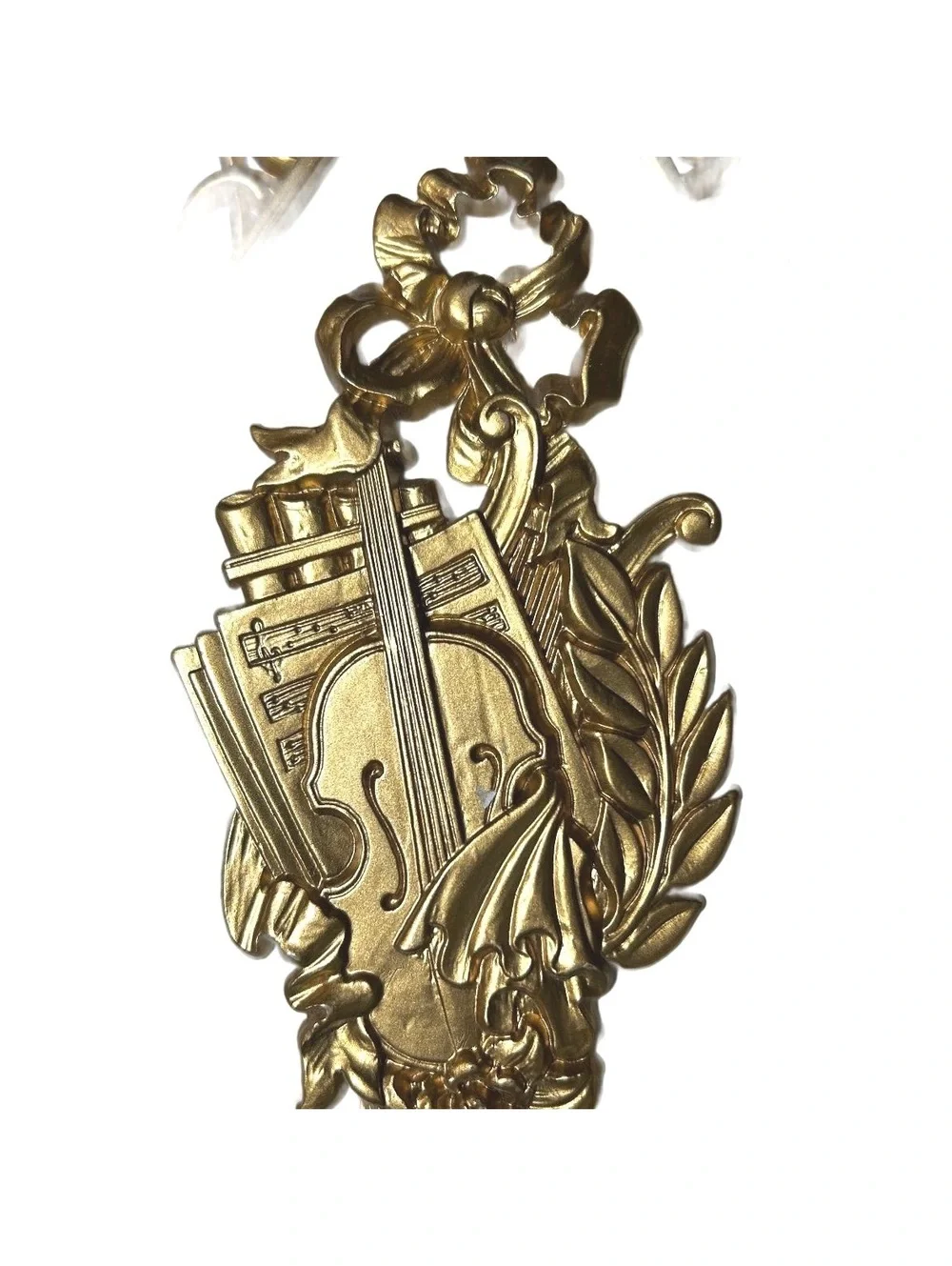 Vintage Syroco Inc Ornate Gold Wall Plaque with Violin and Music Sheet Design